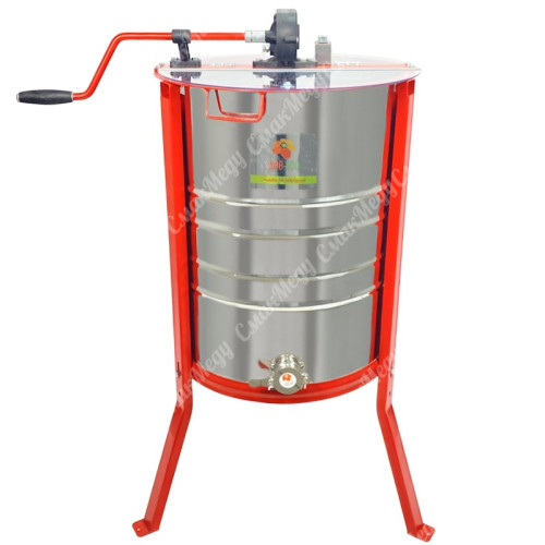 Медогонка неповоротна 3-х рамочная (Бак-нерж AISI 304; кассеты, ротор-крашеные; кран нерж. + подставка + крышка) М3017КП-3