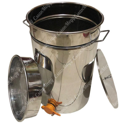 Бак-отстойник для меда с фильтром, 35 л (50кг) (из нержавеющей стали, кран-пластмассовый)