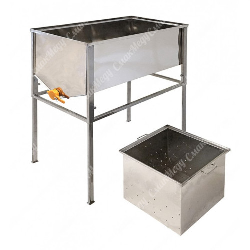 Стол для распечатывания рамок (1 метр глубокая корзина, Лист 0,5 AISI 304 нерж), кран пластик