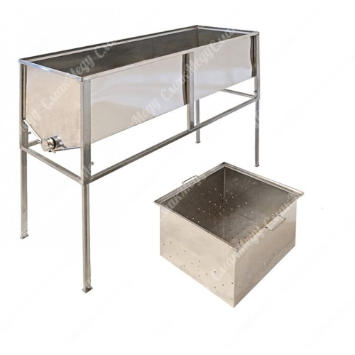 Стол для распечатывания рамок (1,5 метра, глубокая корзина, Лист 0,5 AISI 304 нерж), кран нерж