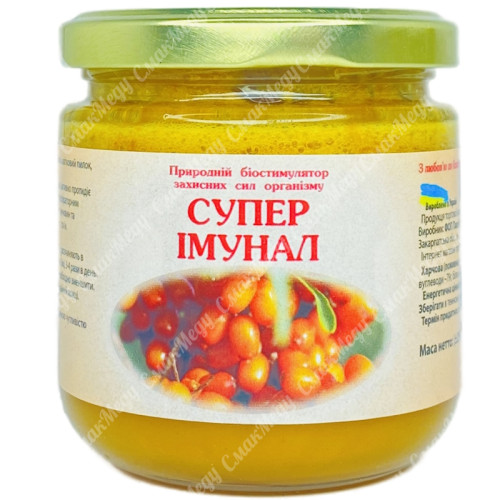 Мед з облепихою Супер Иммунал Биопрепарат с мощным источником антиоксидантов 240г. «Мед Карпат»