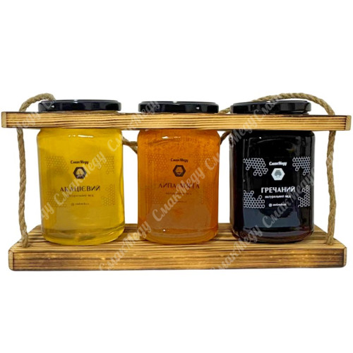 Подарочный набор меда "Панский Резерв №2" Акация, Липа+Мята, Гречка - 3*1 кг = 3 кг