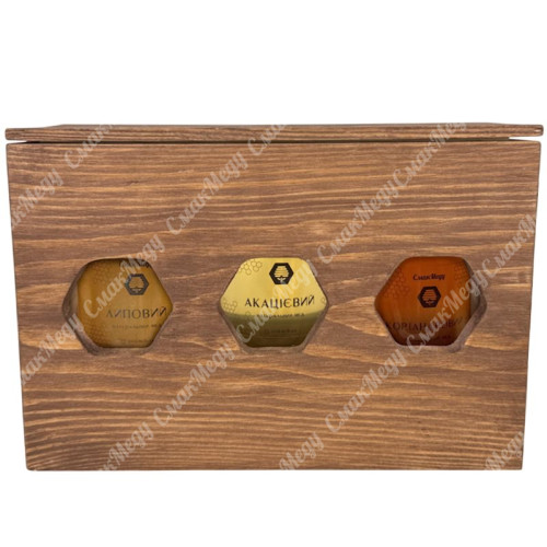 Коробка дерев'яна під мед на 3 банки по 500 г.