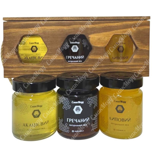 Подарунковий набір меду "Преміум" Акація, Липа, Гречка 3*250 г = 750 г