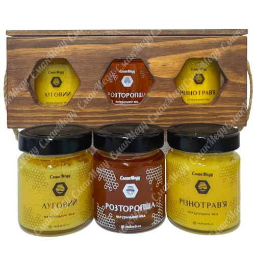 Подарочный набор меда "Энергия Дикого Поля" Луговой, Расторопша, Разнотравье 3*250 г = 750 г