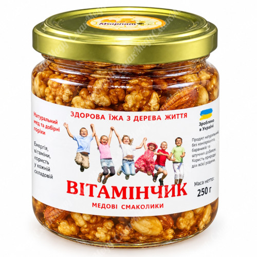 Вітамінчик мед із сухофруктами та горіхами 230г.
